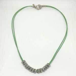 Sterling Silver with green leather necklace